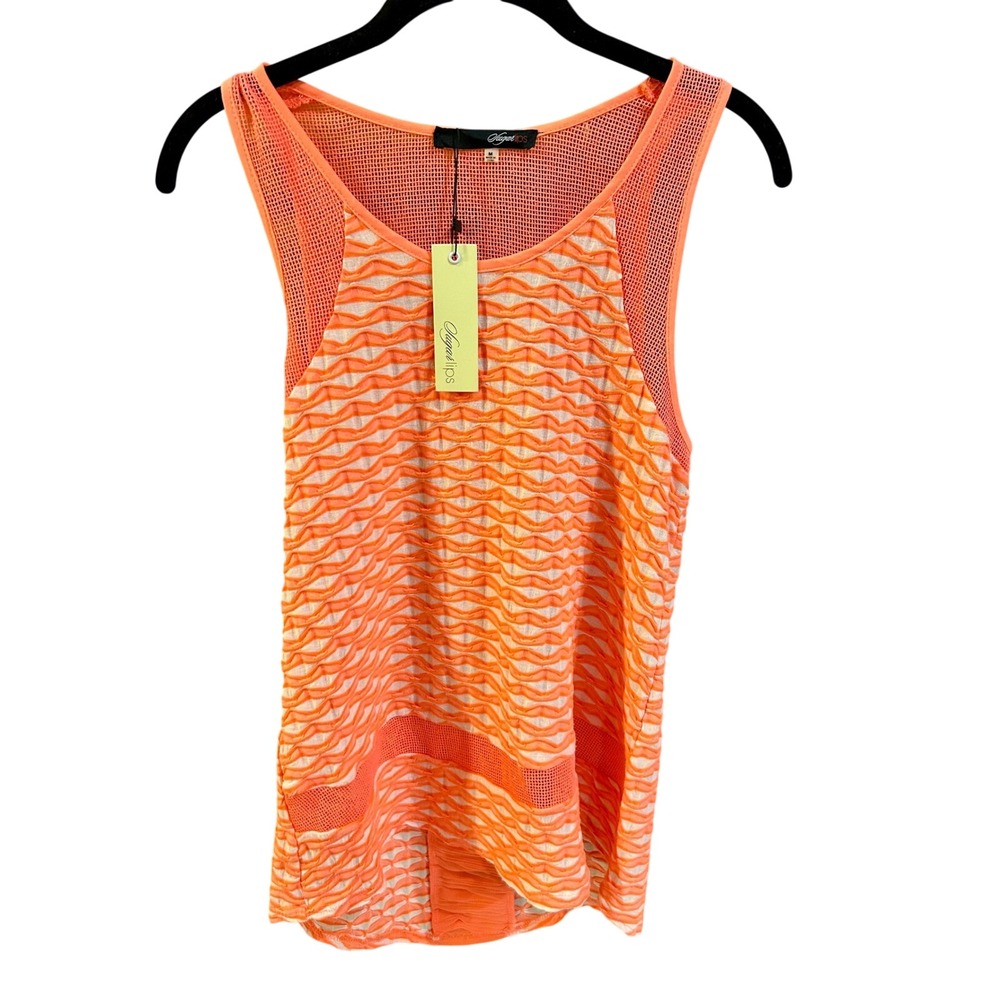 Sugarlips Womens Coral Orange White Textured Mesh Back Tank Top Size M New